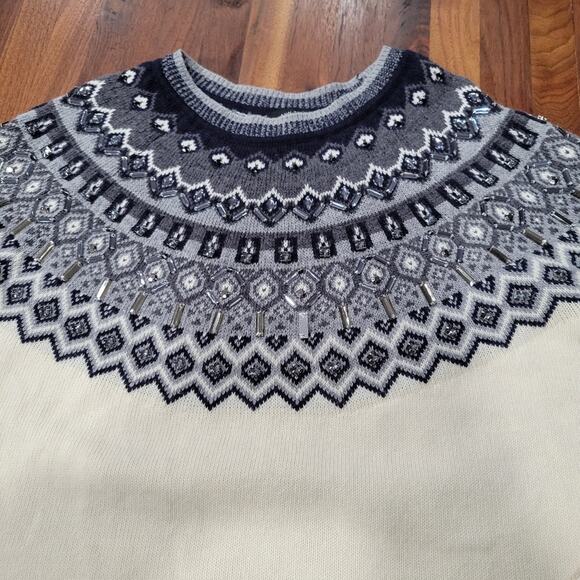 Beaded Nordic Fair Isle Icelandic Crew Neck Wool Blend Sweater Size XLP - Picture 3 of 8